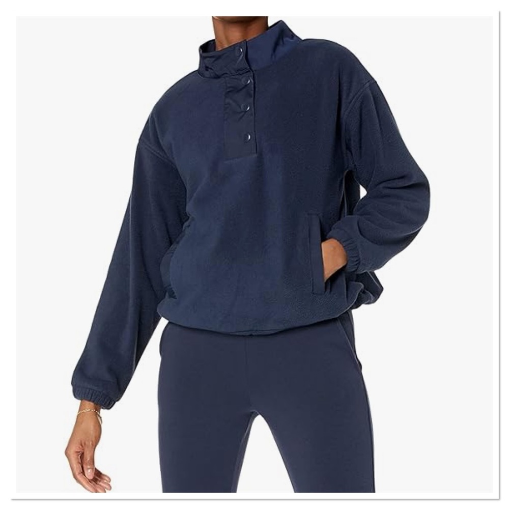 Womens Plus Size Relaxed Fit Recycled Polyester Microfleece High Neck Pullover